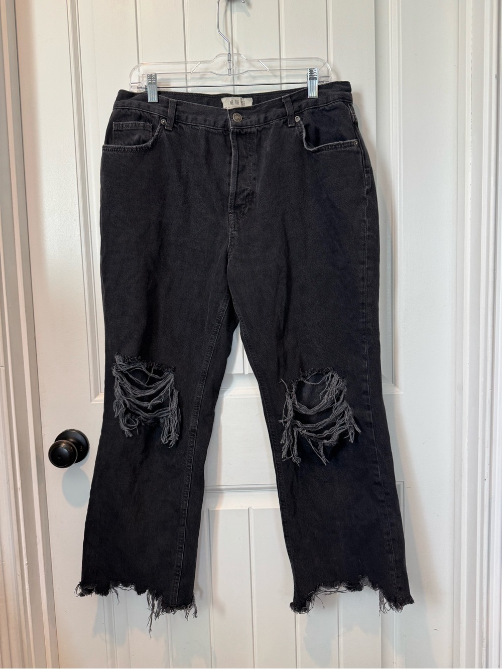 We The Free Black Distressed Wide-Leg Button Fly Jeans 32